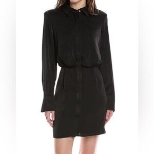 BCBG Onyx Black Long-Sleeve Shirt Dress. Soft, satiny, sophisticated drape.
